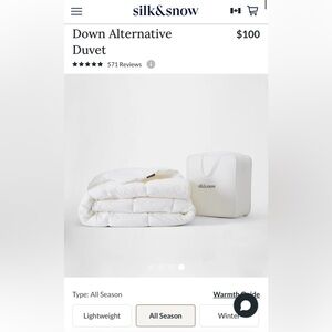 New! $113.00 Silk&Snow Down Alternative Duvet, Twin, All Season